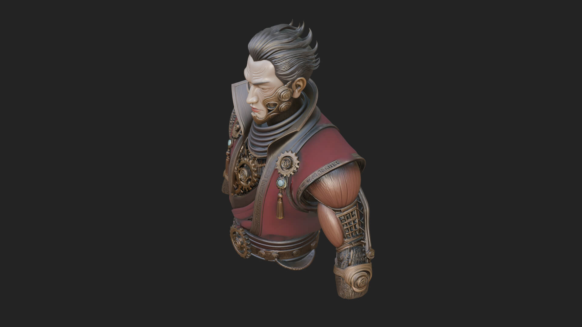 Steampunk Cyborg Man Bust Design 20 3D Print Model 3D Model