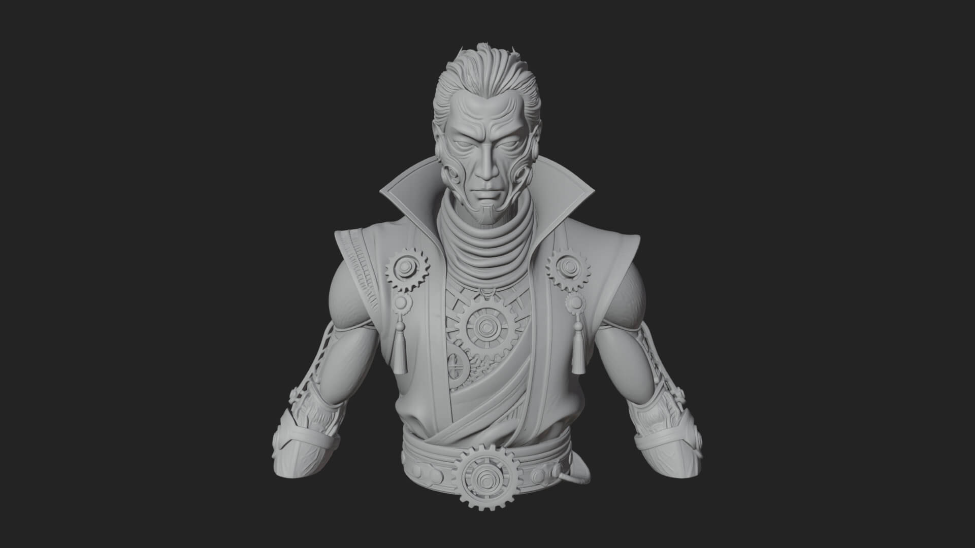 Steampunk Cyborg Man Bust Design 20 3D Print Model 3D Model