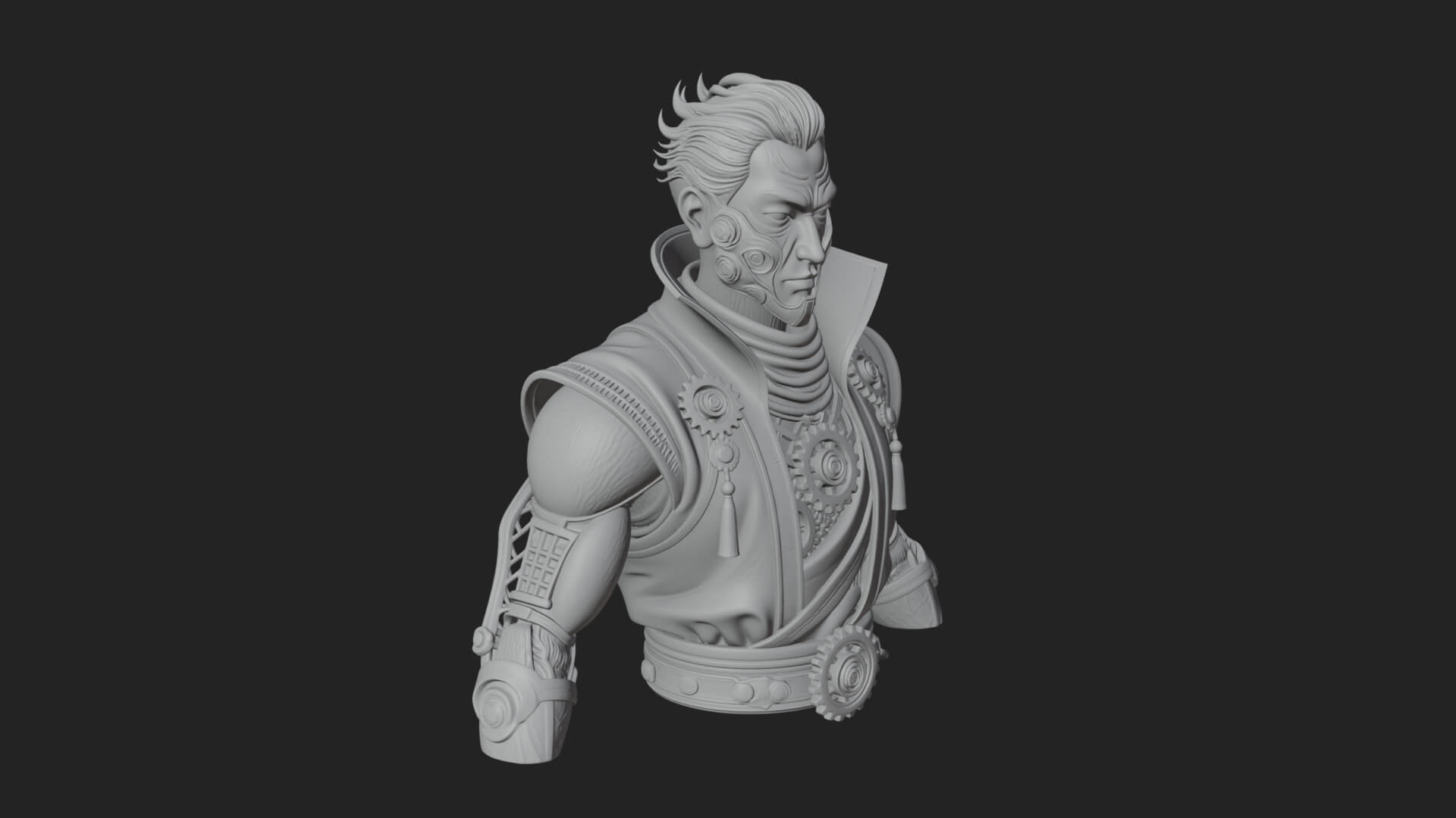 Steampunk Cyborg Man Bust Design 20 3D Print Model 3D Model