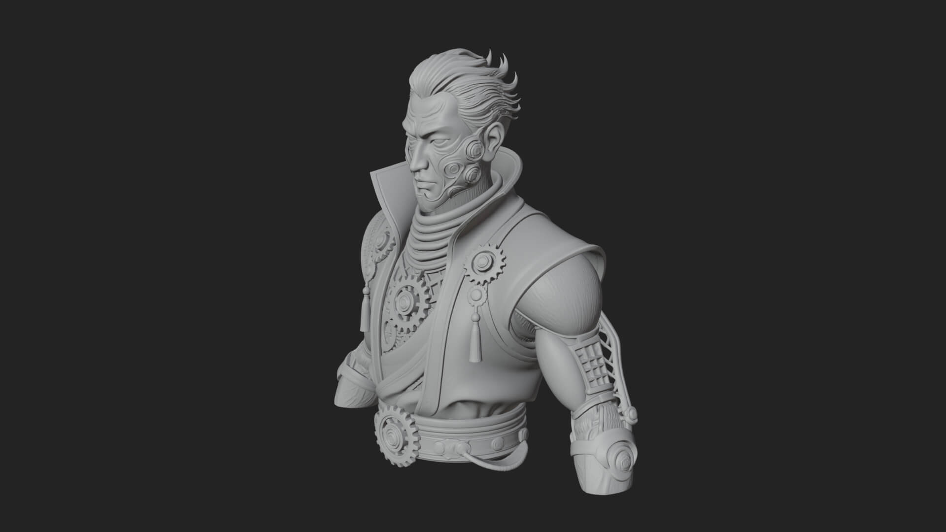 Steampunk Cyborg Man Bust Design 20 3D Print Model 3D Model