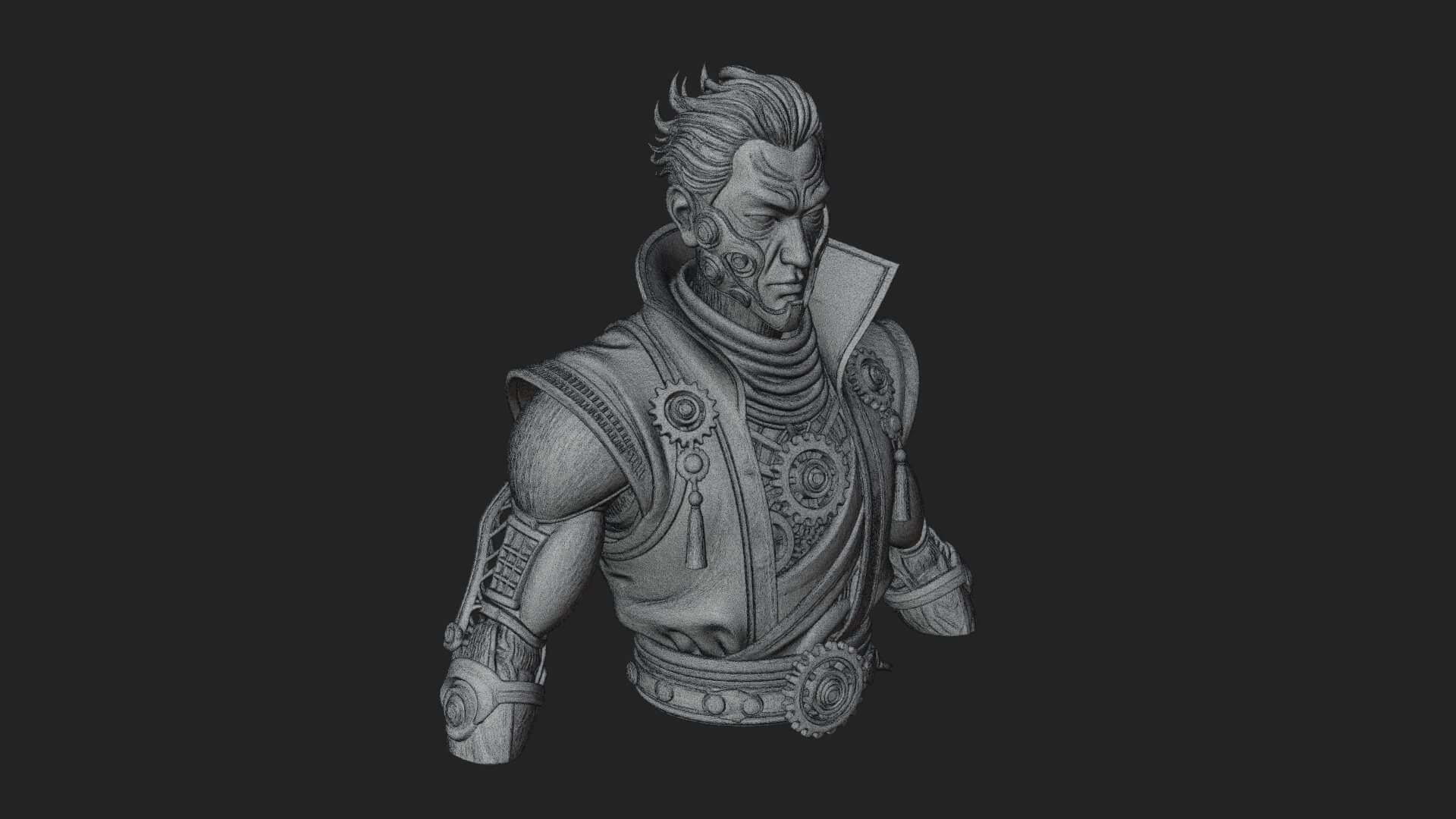 Steampunk Cyborg Man Bust Design 20 3D Print Model 3D Model