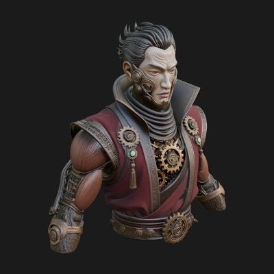 Steampunk Cyborg Man Bust Design 20 3D Print Model