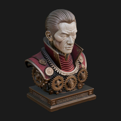 Steampunk Cyborg Man Bust Design 21 3D Print Model
