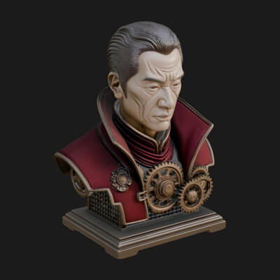 Steampunk Cyborg Man Bust Design 22 3D Print Model