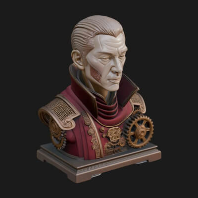 Steampunk Cyborg Man Bust Design 23 3D Print Model