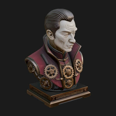 Steampunk Cyborg Man Bust Design 24 3D Print Model