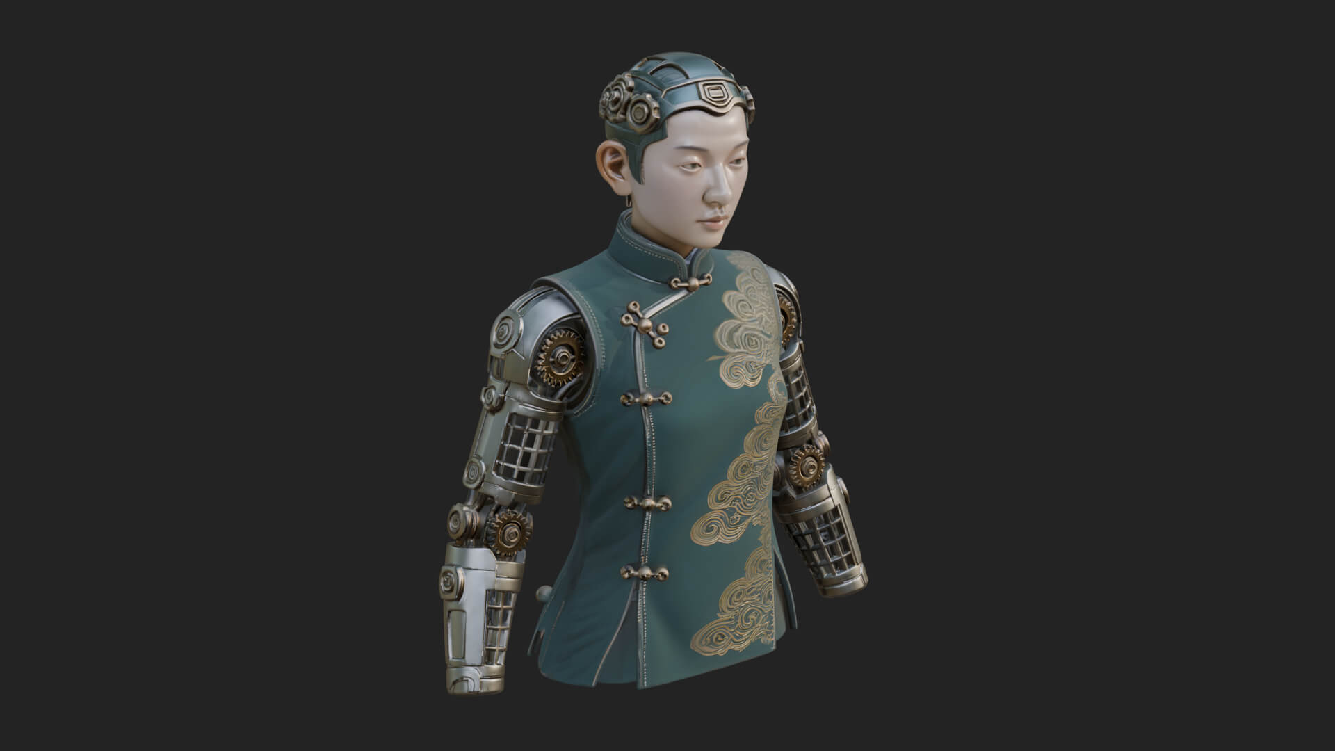 Steampunk Cyborg Man Bust Design 3 3D Print Model 3D Model