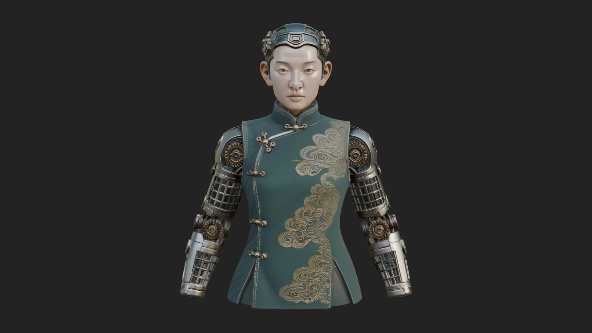 Steampunk Cyborg Man Bust Design 3 3D Print Model 3D Model
