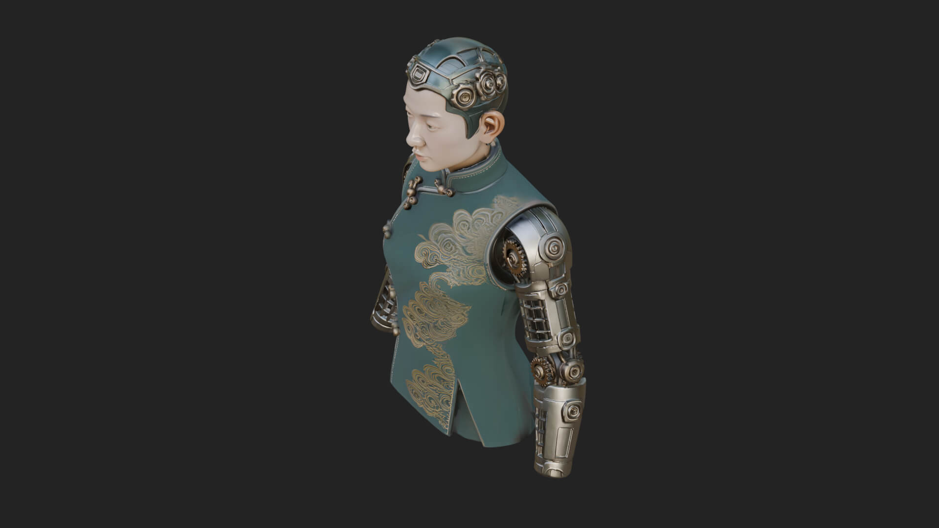 Steampunk Cyborg Man Bust Design 3 3D Print Model 3D Model