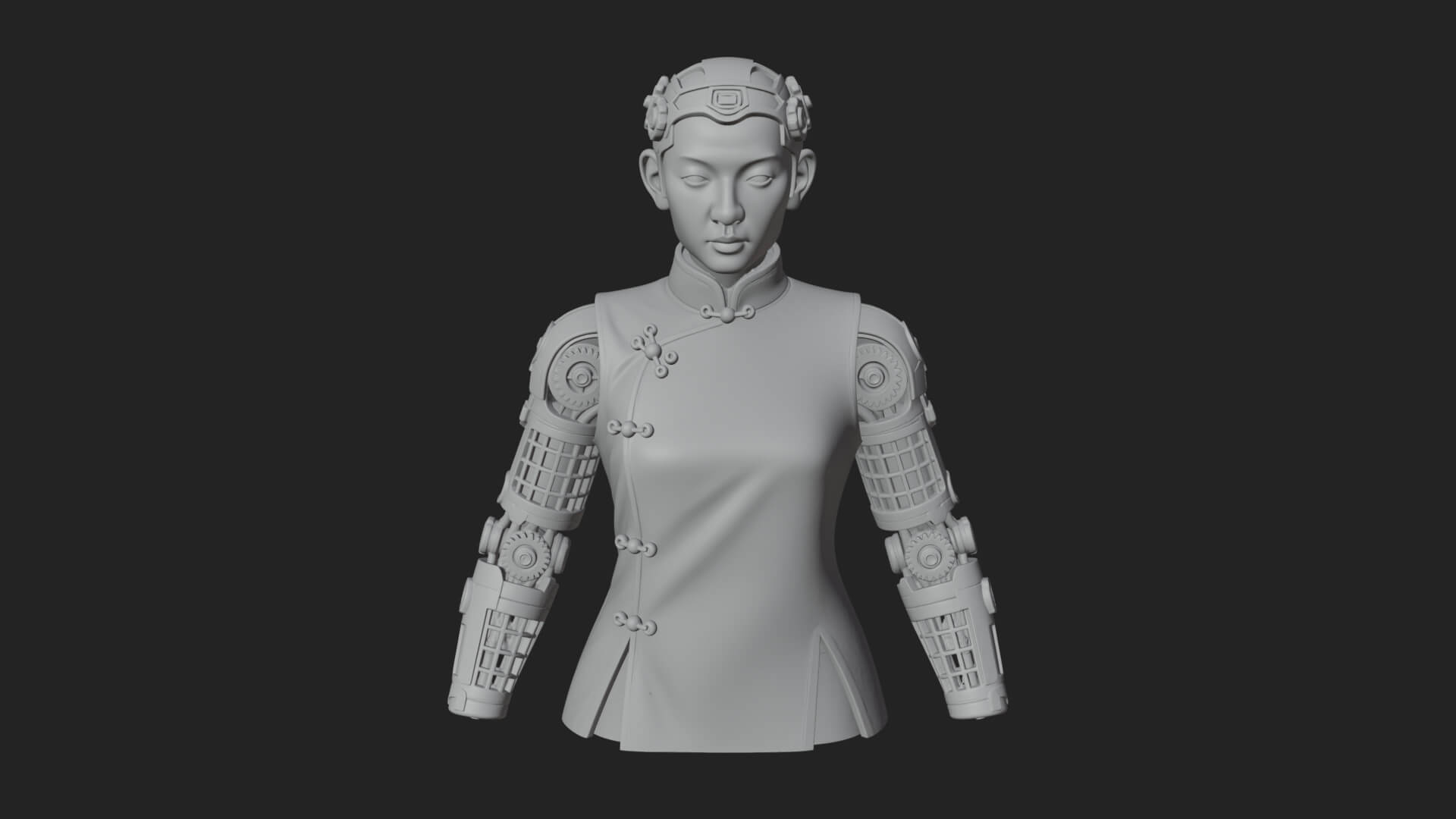 Steampunk Cyborg Man Bust Design 3 3D Print Model 3D Model