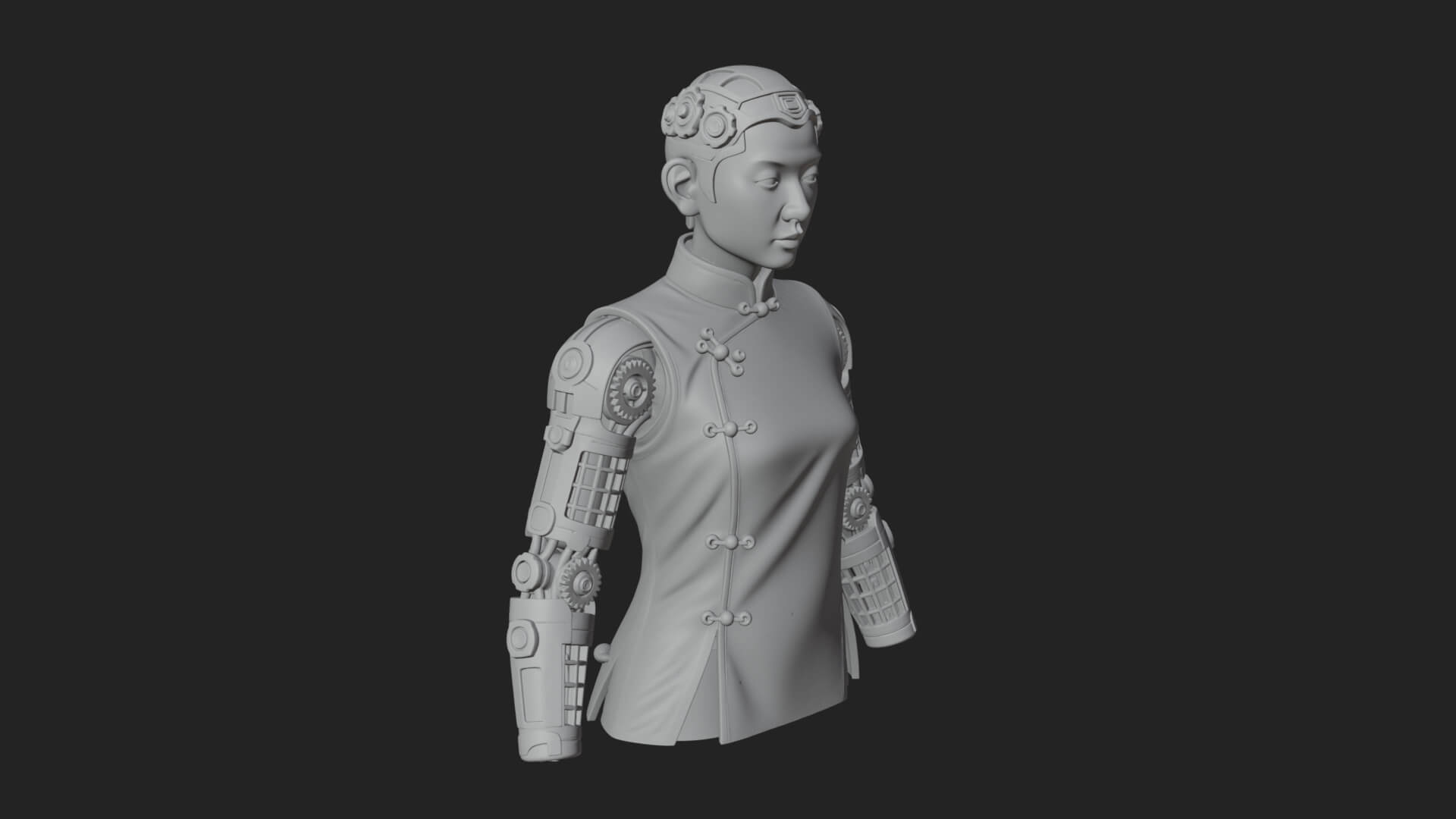 Steampunk Cyborg Man Bust Design 3 3D Print Model 3D Model