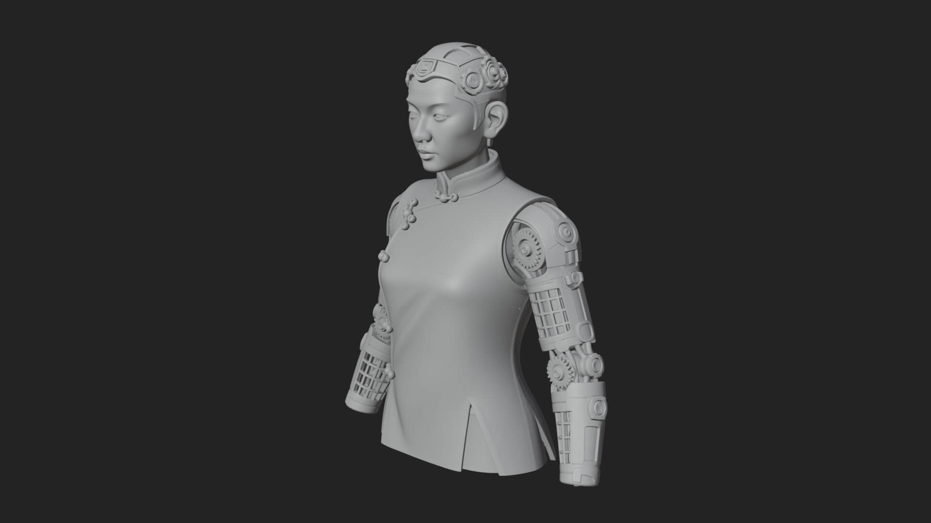 Steampunk Cyborg Man Bust Design 3 3D Print Model 3D Model