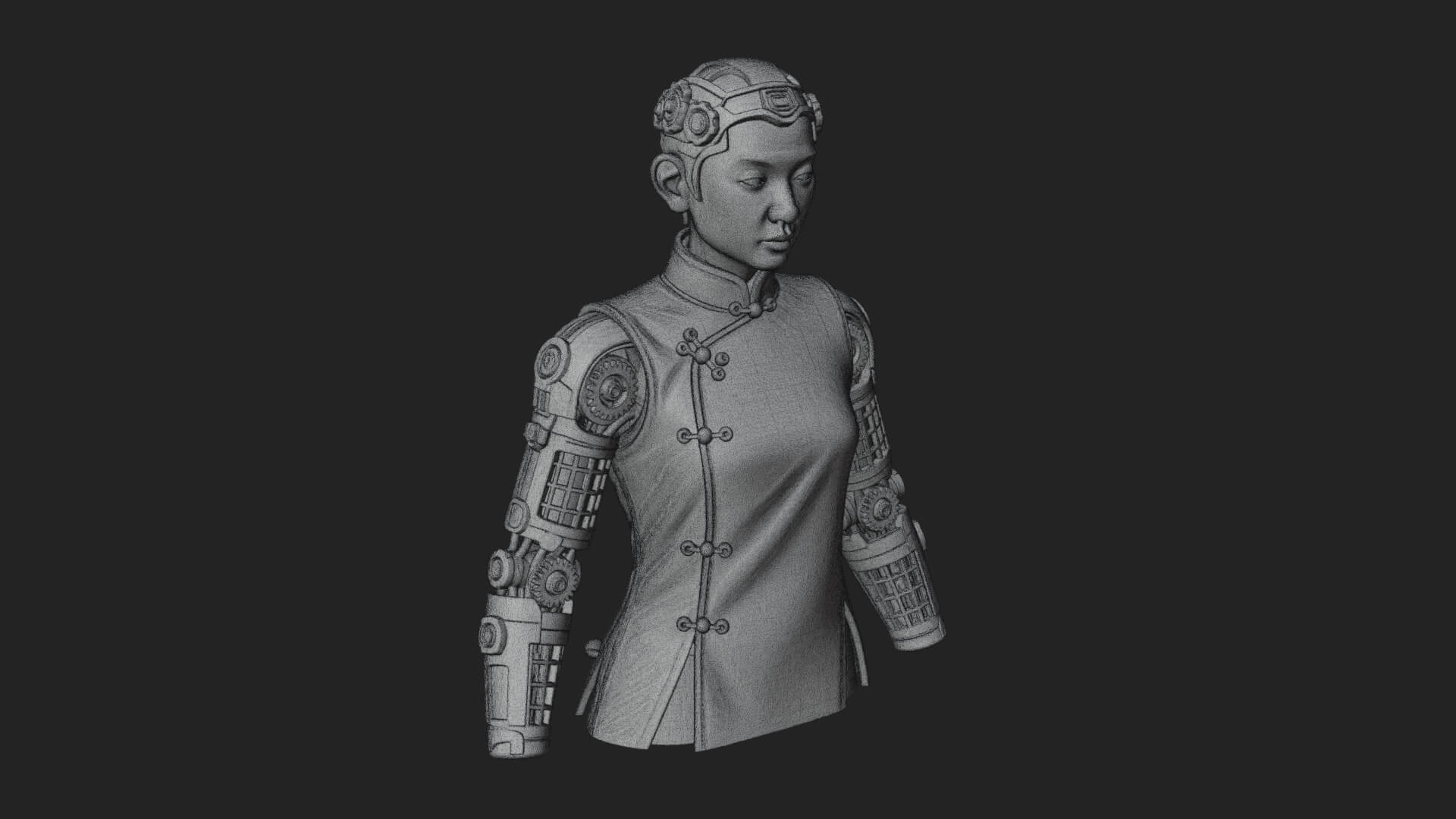 Steampunk Cyborg Man Bust Design 3 3D Print Model 3D Model