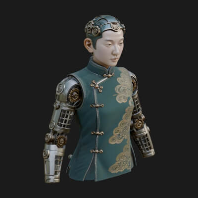 Steampunk Cyborg Man Bust Design 3 3D Print Model