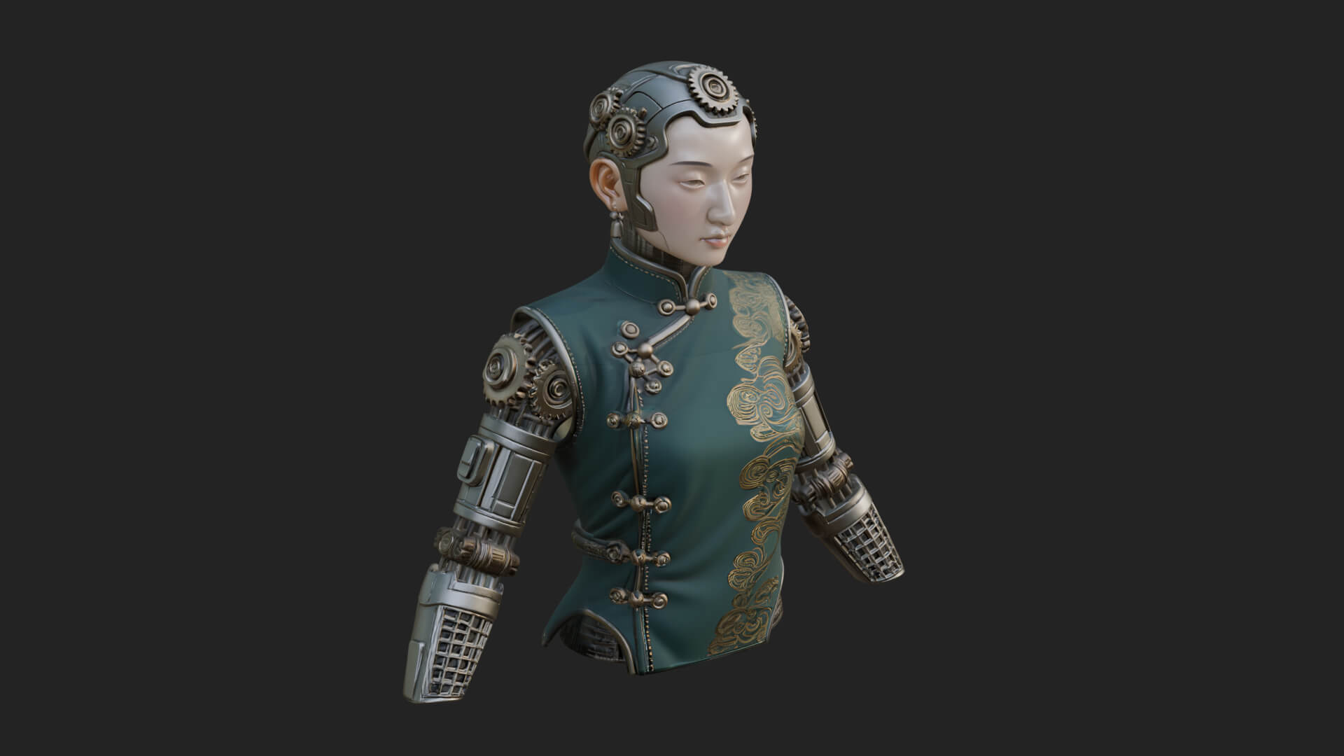 Steampunk Cyborg Man Bust Design 4 3D Print Model 3D Model