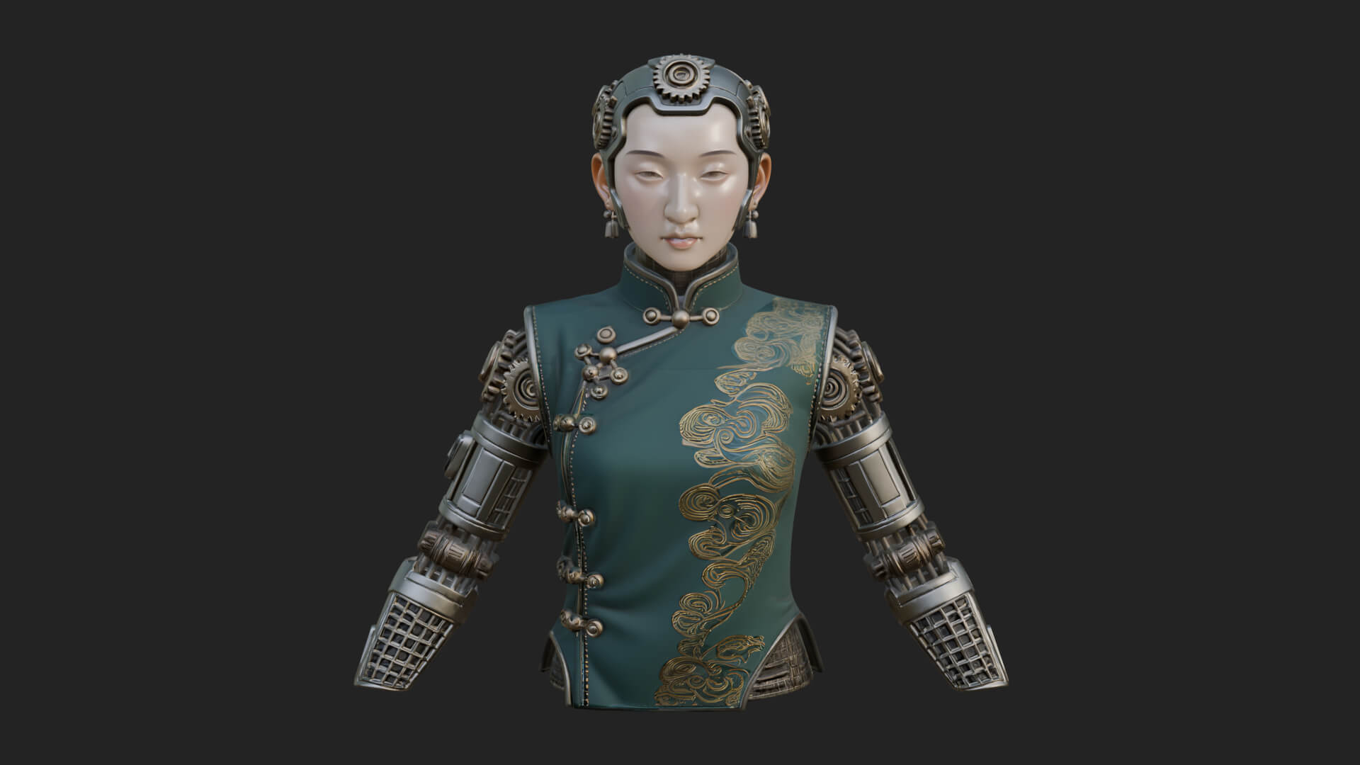 Steampunk Cyborg Man Bust Design 4 3D Print Model 3D Model