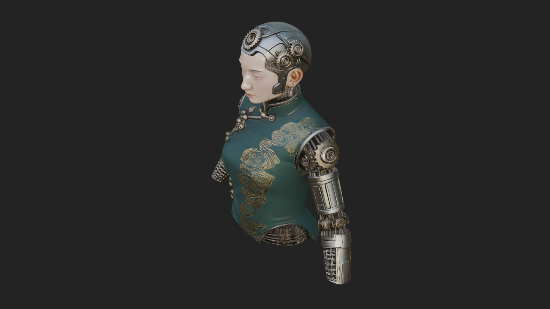 Steampunk Cyborg Man Bust Design 4 3D Print Model 3D Model