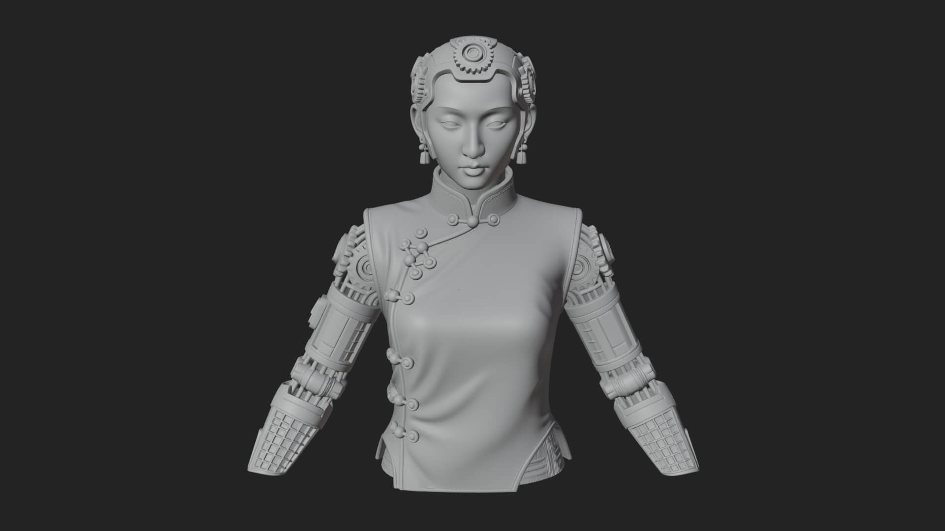 Steampunk Cyborg Man Bust Design 4 3D Print Model 3D Model