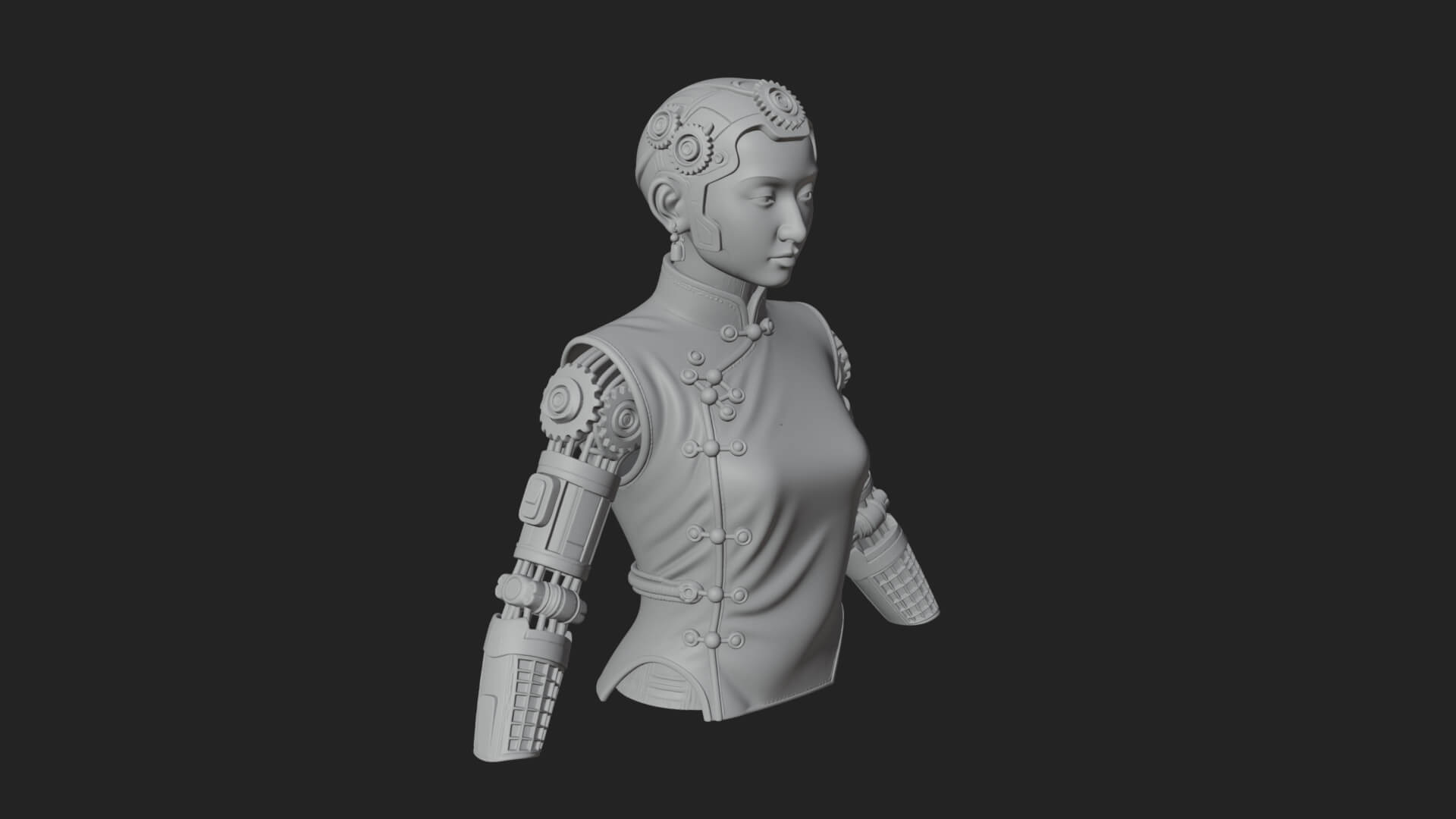 Steampunk Cyborg Man Bust Design 4 3D Print Model 3D Model