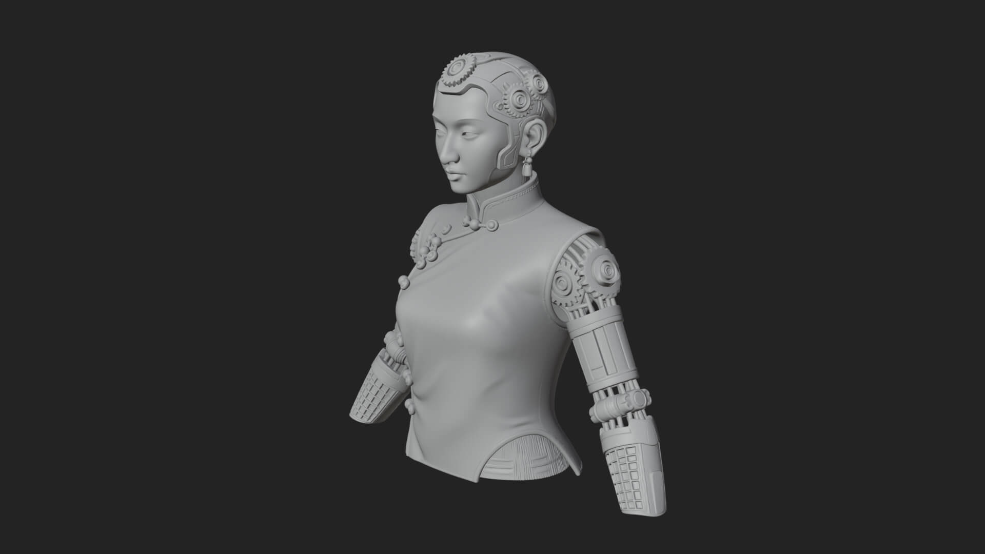 Steampunk Cyborg Man Bust Design 4 3D Print Model 3D Model