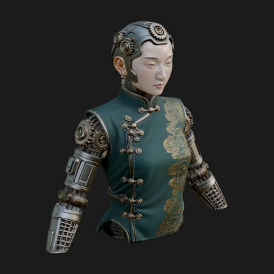 Steampunk Cyborg Man Bust Design 4 3D Print Model