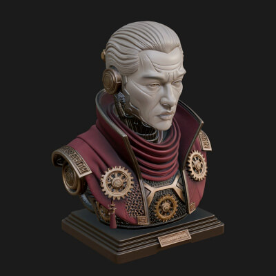 Steampunk Cyborg Man Bust Design 5 3D Print Model