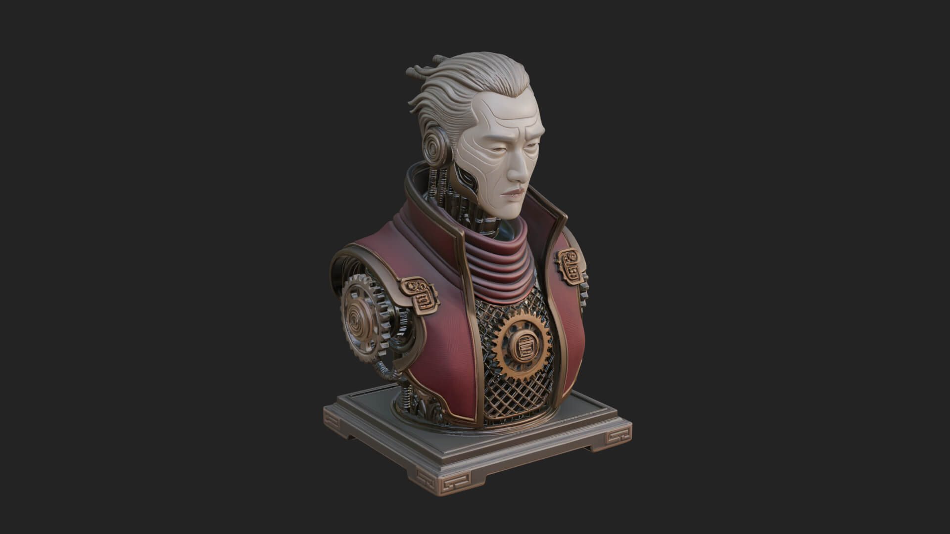 Steampunk Cyborg Man Bust Design 6 3D Print Model 3D Model