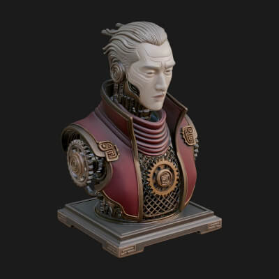 Steampunk Cyborg Man Bust Design 6 3D Print Model