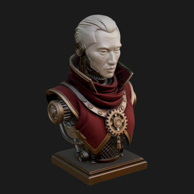 Steampunk Cyborg Man Bust Design 7 3D Print Model