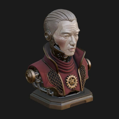 Steampunk Cyborg Man Bust Design 8 3D Print Model