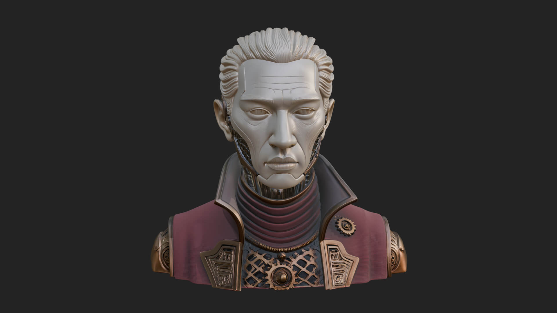 Steampunk Cyborg Man Bust Design 9 3D Print Model 3D Model