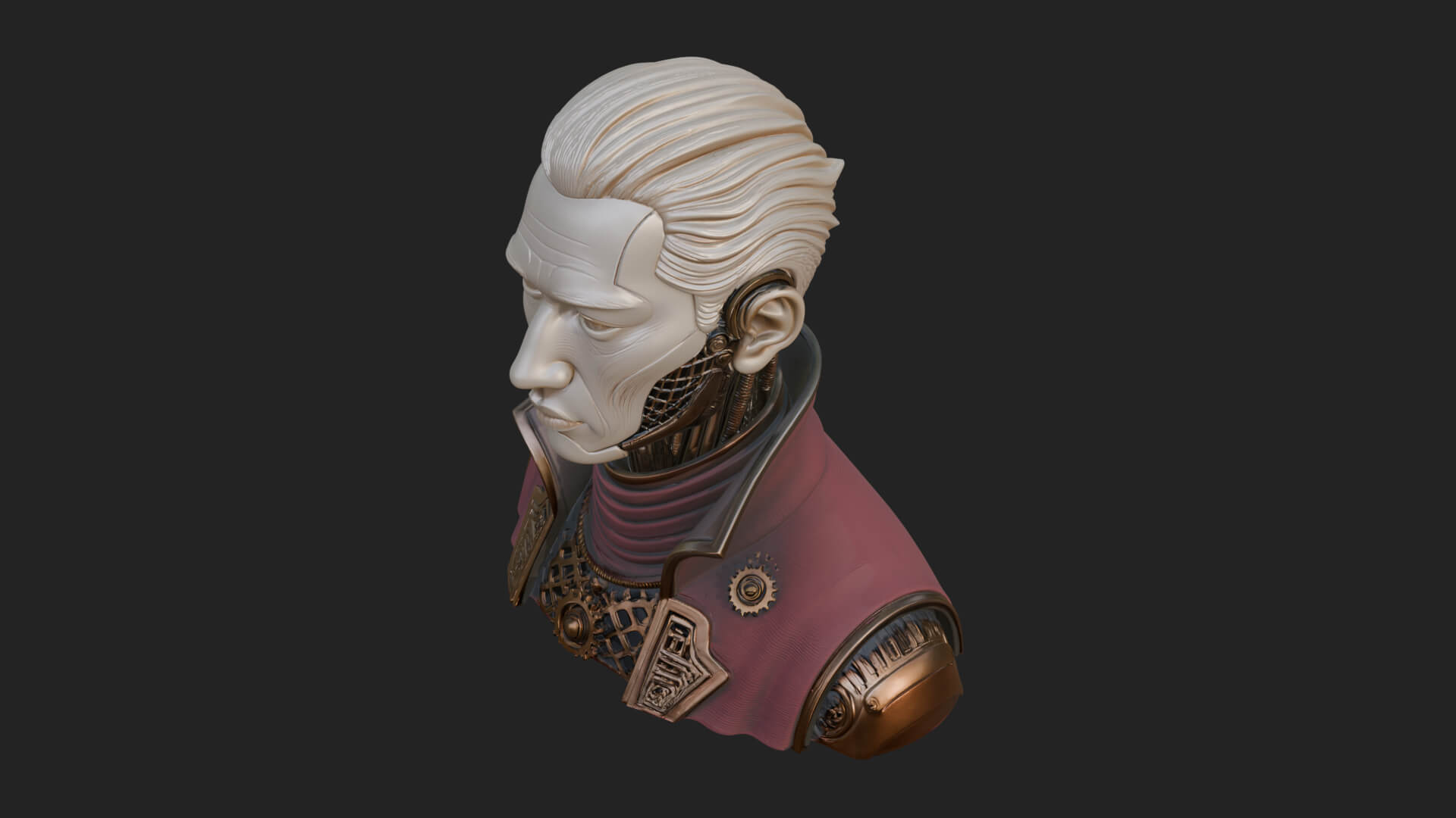 Steampunk Cyborg Man Bust Design 9 3D Print Model 3D Model
