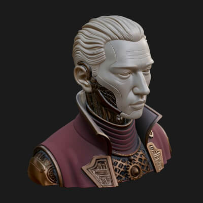 Steampunk Cyborg Man Bust Design 9 3D Print Model