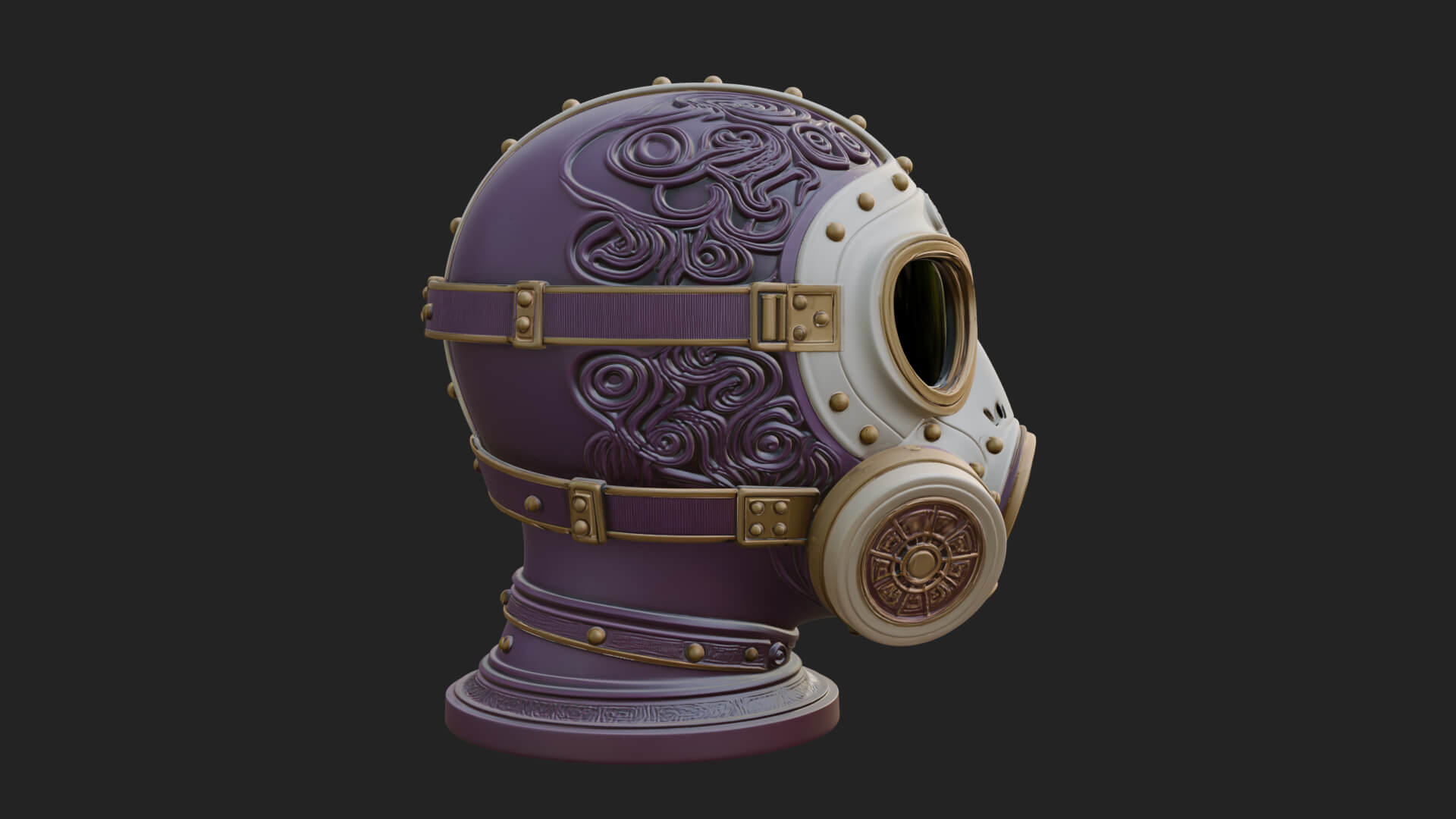 Steampunk Gas Mask Statue Design 1 3D Print Model 3D Model