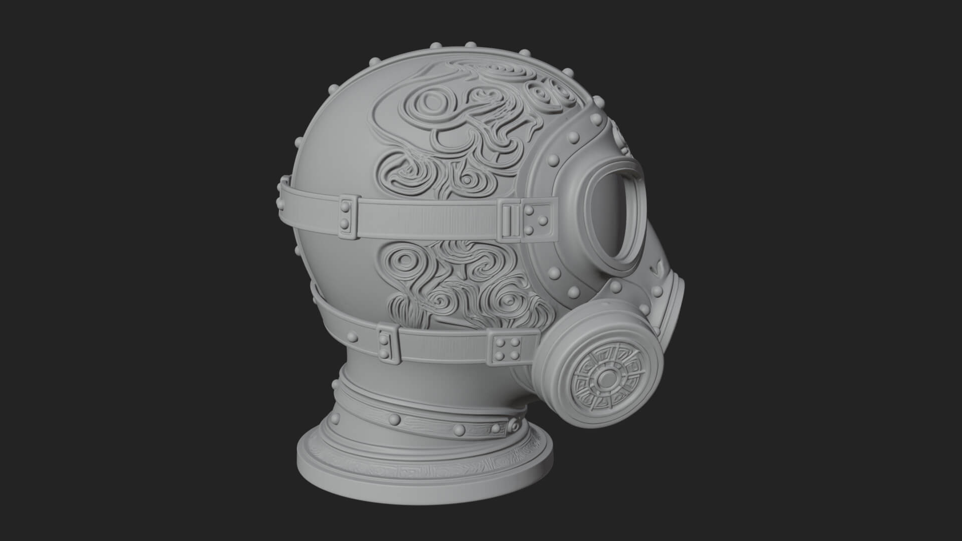 Steampunk Gas Mask Statue Design 1 3D Print Model 3D Model