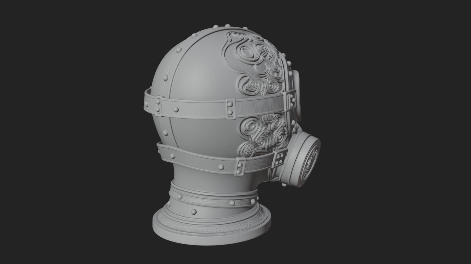 Steampunk Gas Mask Statue Design 1 3D Print Model 3D Model