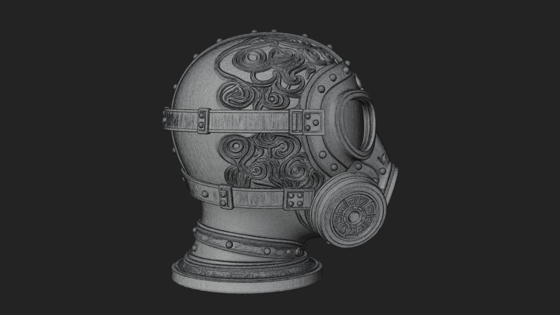 Steampunk Gas Mask Statue Design 1 3D Print Model 3D Model