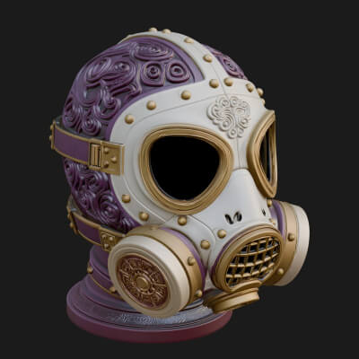Steampunk Gas Mask Statue Design 1 3D Print Model