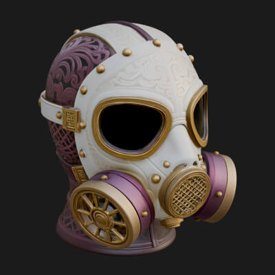 Steampunk Gas Mask Statue Design 2 3D Print Model
