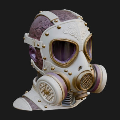 Steampunk Gas Mask Statue Design 3 3D Print Model