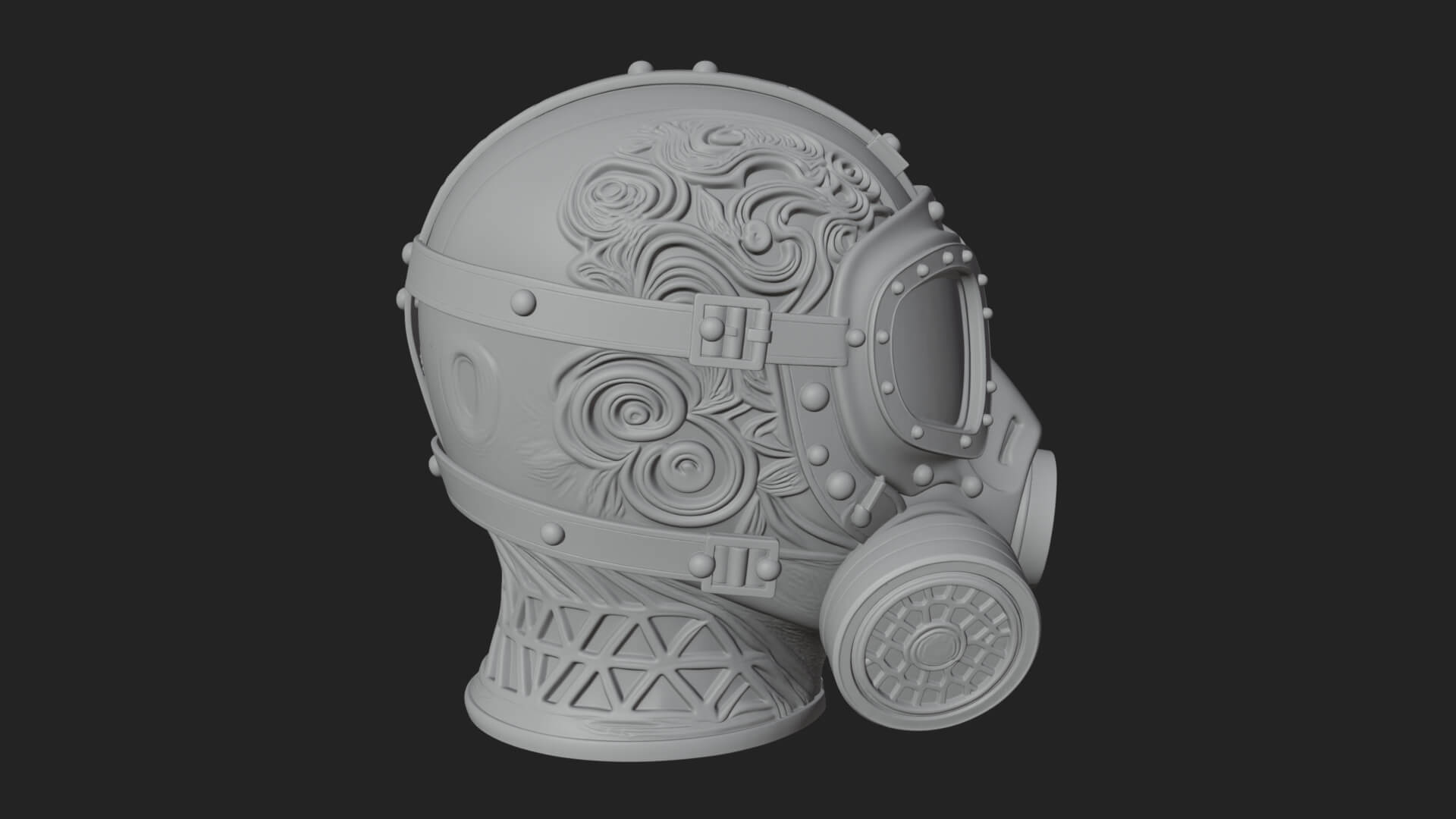 Steampunk Gas Mask Statue Design 4 3D Print Model 3D Model