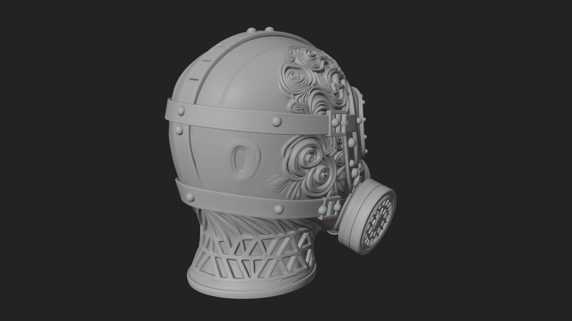 Steampunk Gas Mask Statue Design 4 3D Print Model 3D Model