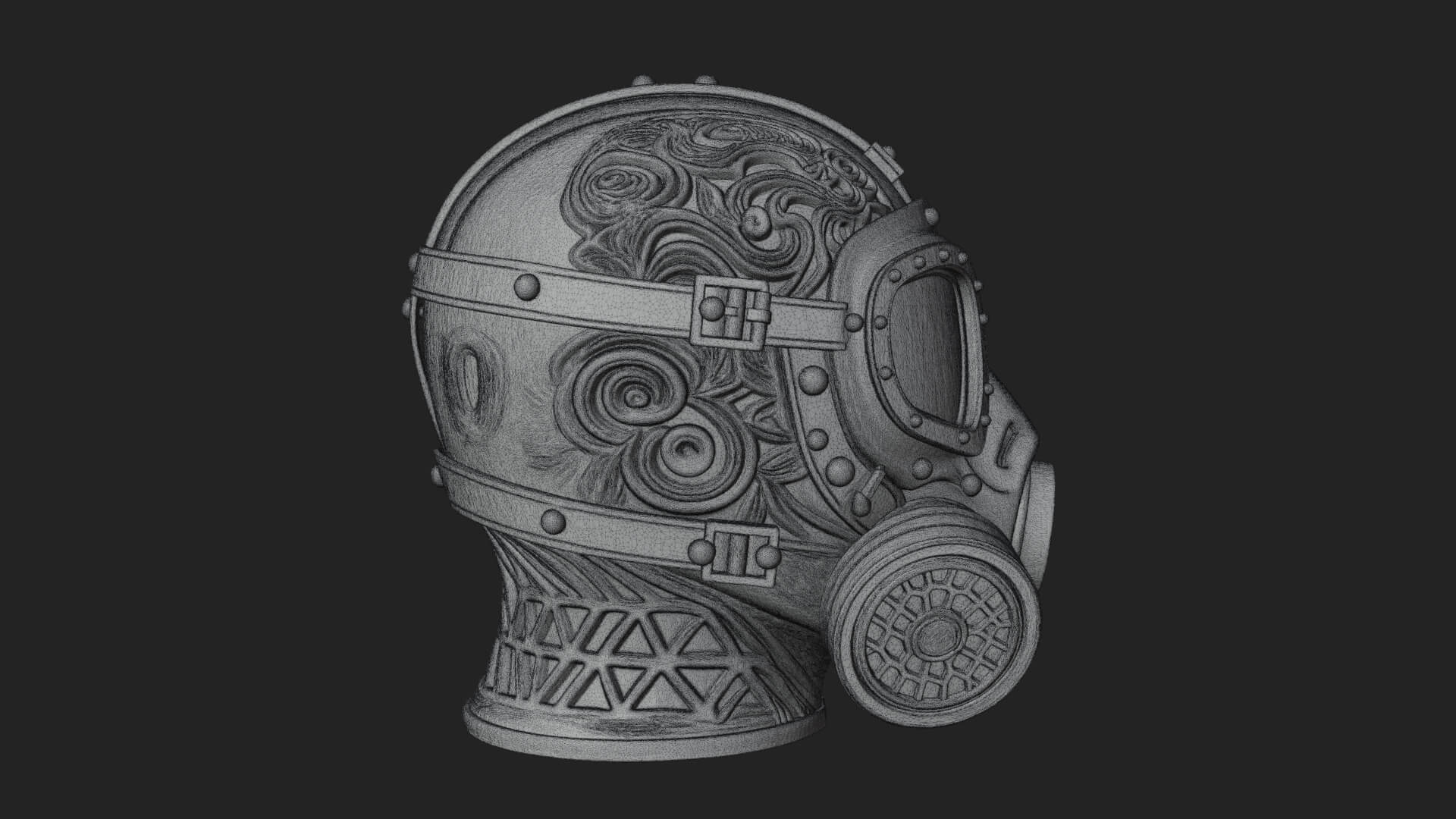 Steampunk Gas Mask Statue Design 4 3D Print Model 3D Model