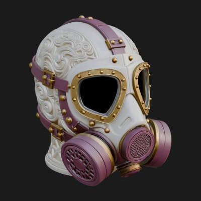 Steampunk Gas Mask Statue Design 4 3D Print Model