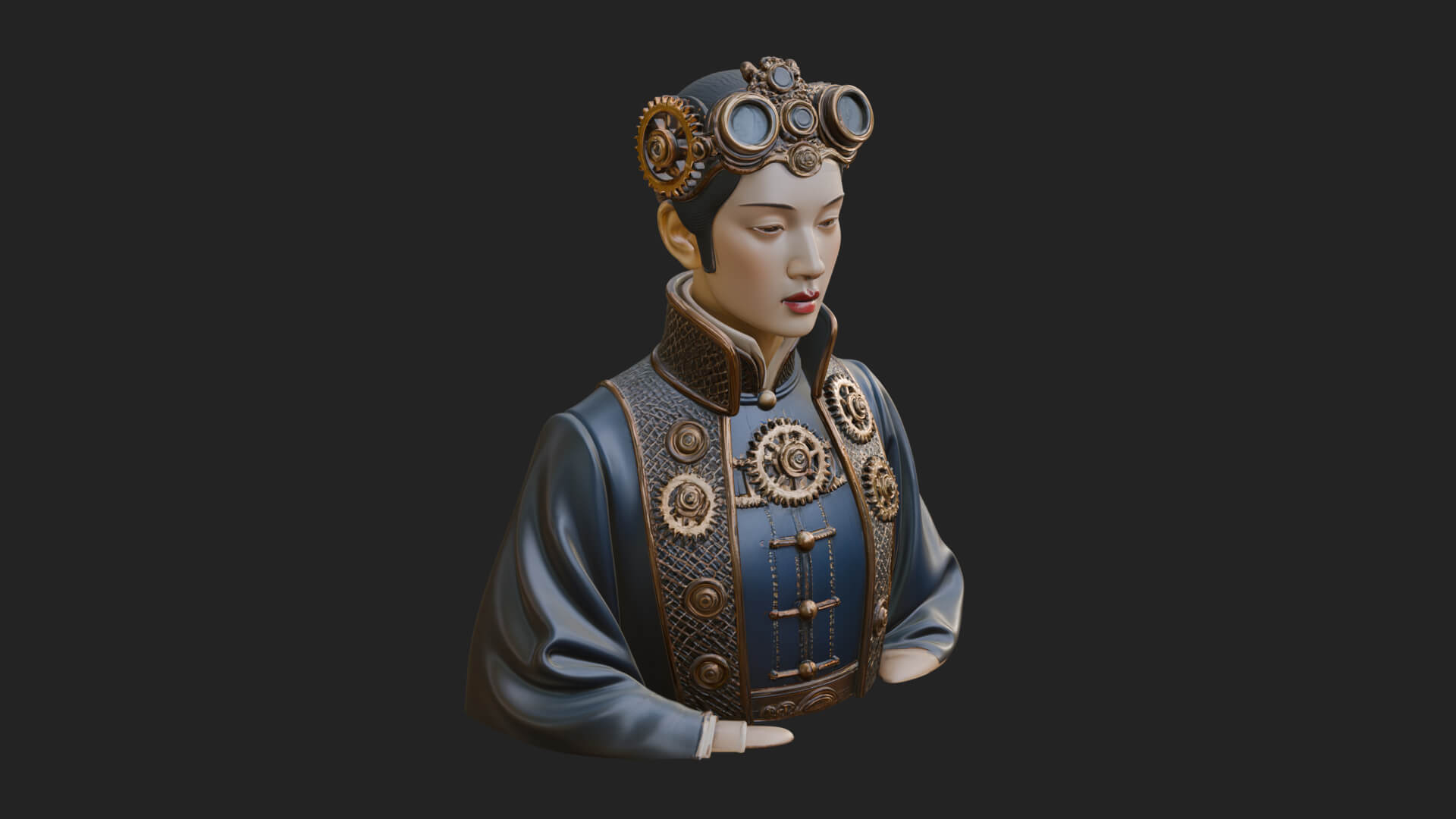 Steampunk Lady Bust Statue Design 1 3D Print Model 3D Model