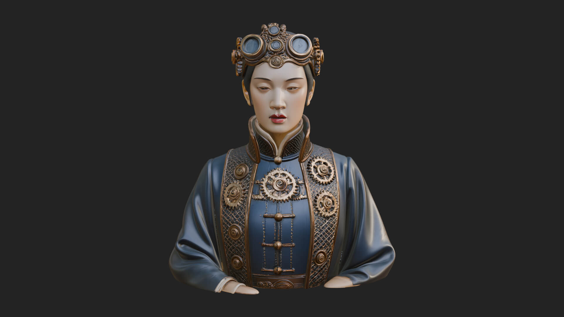 Steampunk Lady Bust Statue Design 1 3D Print Model 3D Model