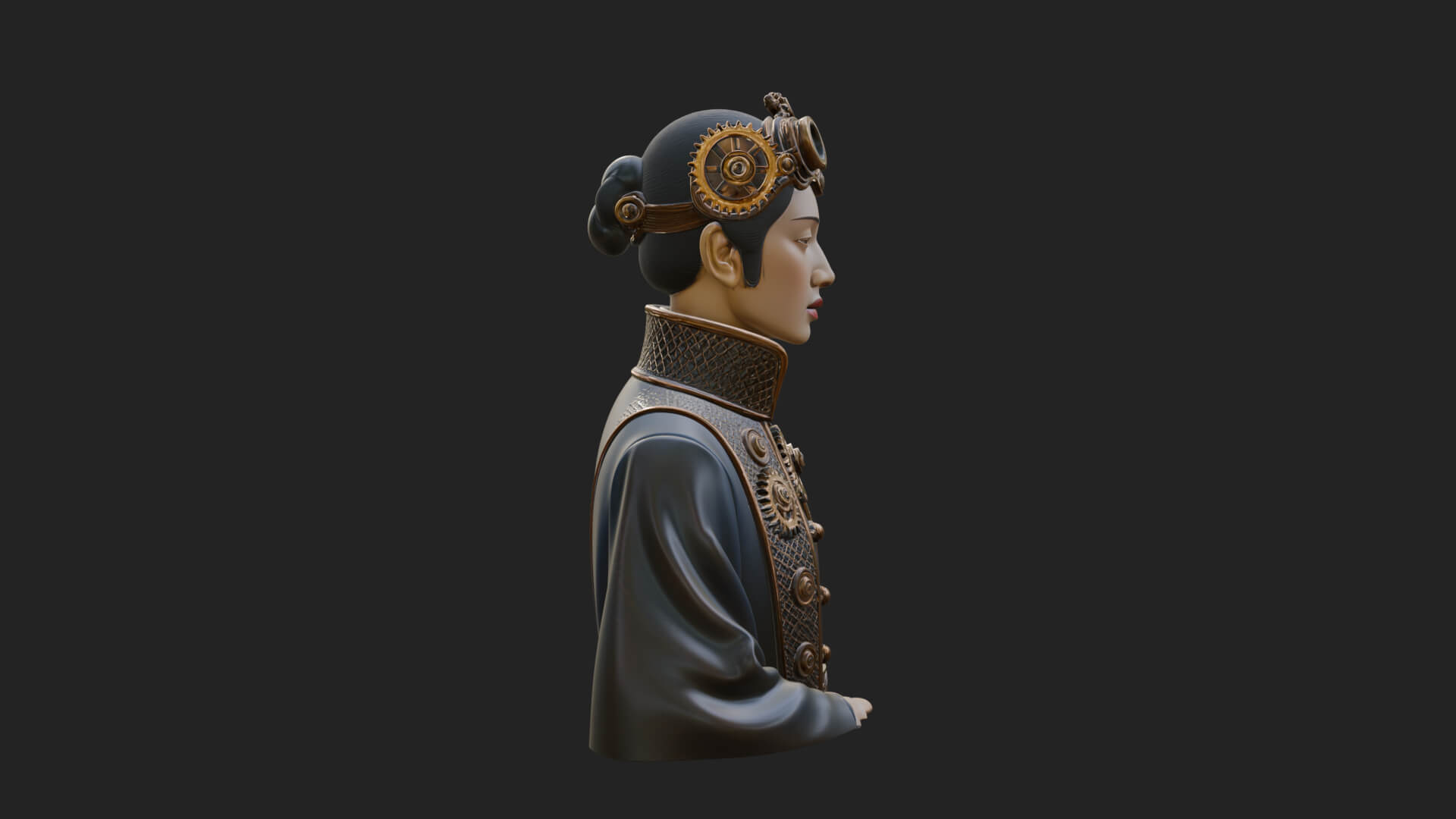 Steampunk Lady Bust Statue Design 1 3D Print Model 3D Model