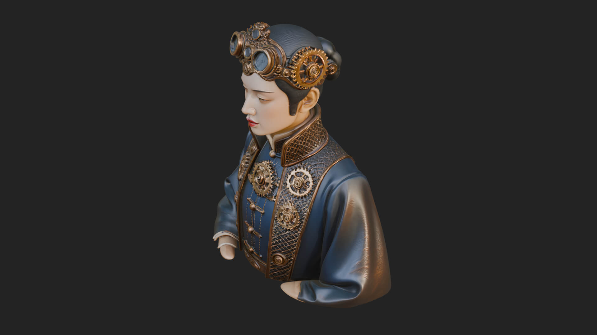 Steampunk Lady Bust Statue Design 1 3D Print Model 3D Model