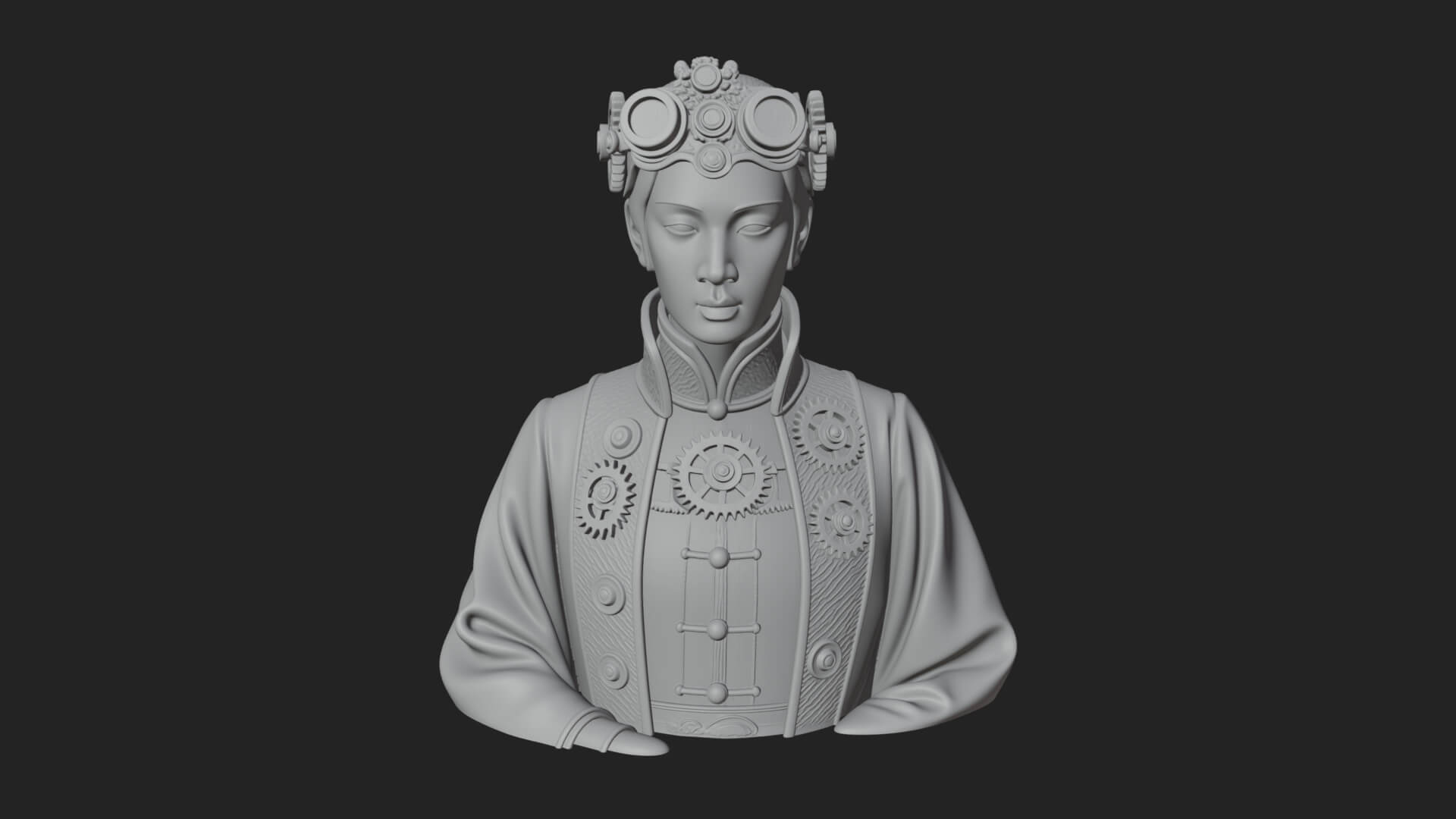 Steampunk Lady Bust Statue Design 1 3D Print Model 3D Model