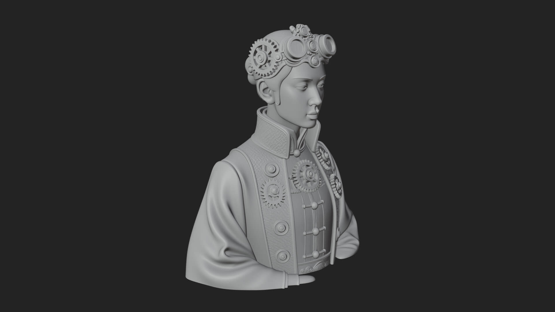 Steampunk Lady Bust Statue Design 1 3D Print Model 3D Model